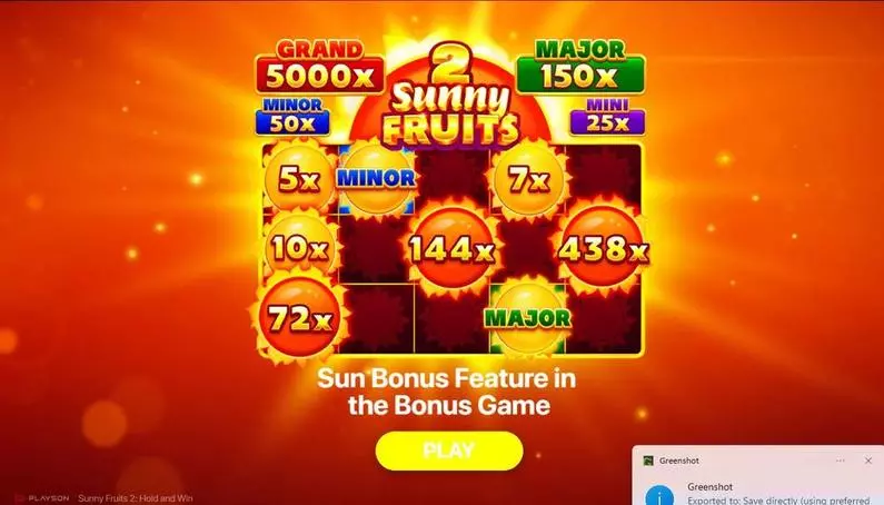 Introduction Screen - Sunny Fruits 2: Hold and Win Playson  