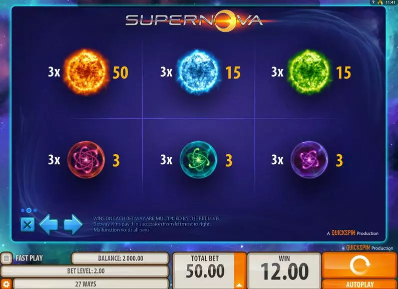 Info and Rules - Supernova Quickspin 27 Ways 