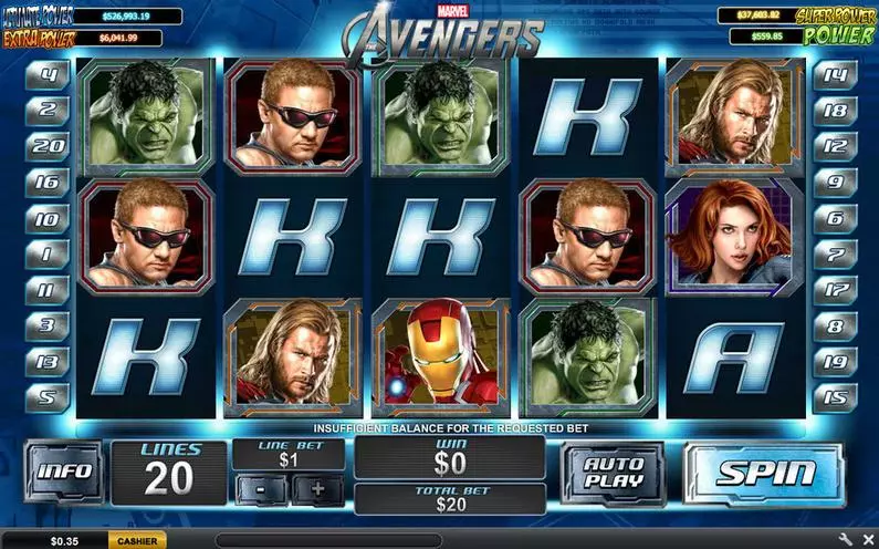 Main Screen Reels - The Avengers PlayTech Bonus Round 