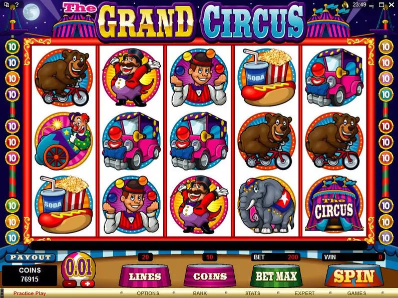 Main Screen Reels - The Grand Circus Microgaming Coin Based 