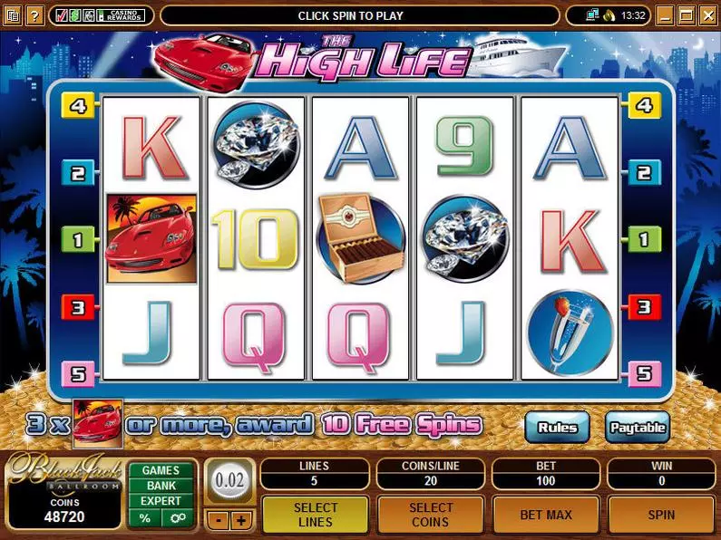 Main Screen Reels - The High Life Microgaming Coin Based 