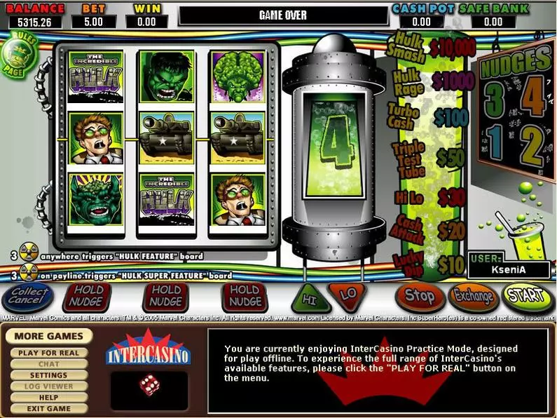 Main Screen Reels - The Hulk CryptoLogic Bonus Round 