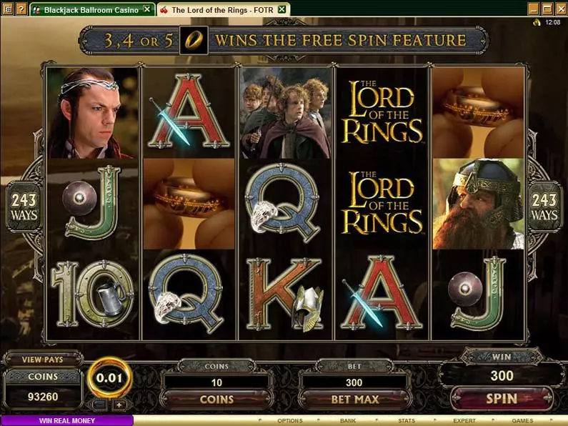 Main Screen Reels - The Lord of the Rings - The Fellowship of the Ring Microgaming Coin Based 