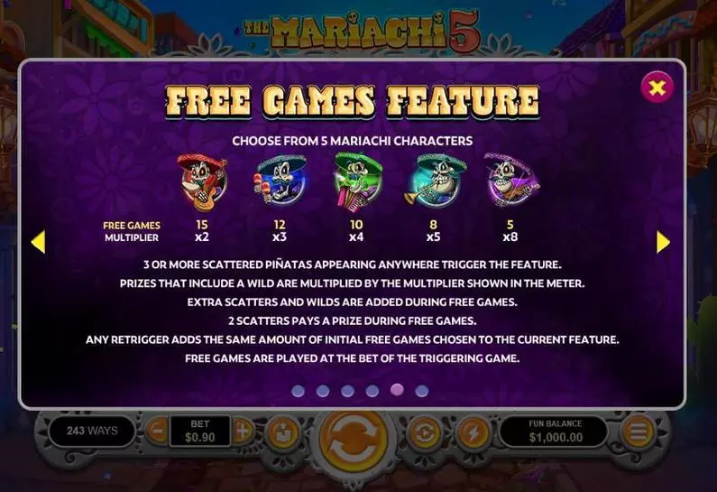 Free Spins Feature - The Mariachi 5 RTG All Ways Pays 