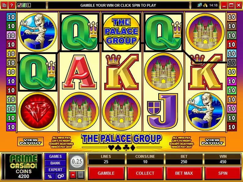 Main Screen Reels - The Palace Group Microgaming Coin Based 