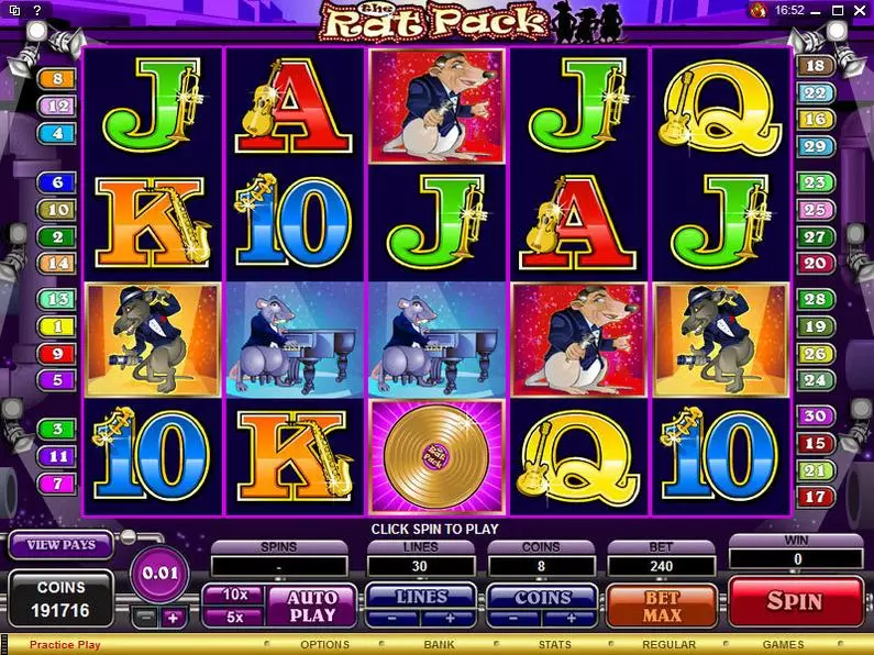 Main Screen Reels - The Rat Pack Microgaming Coin Based 