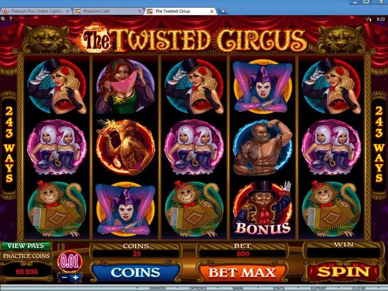 Main Screen Reels - The Twisted Circus Microgaming 243 Ways 