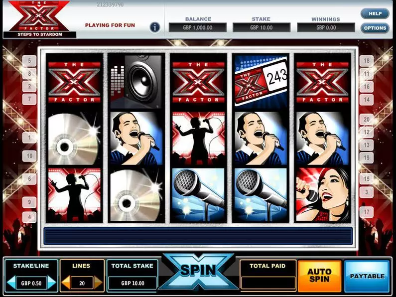 Main Screen Reels - The X Factor PlayTech Bonus Round 