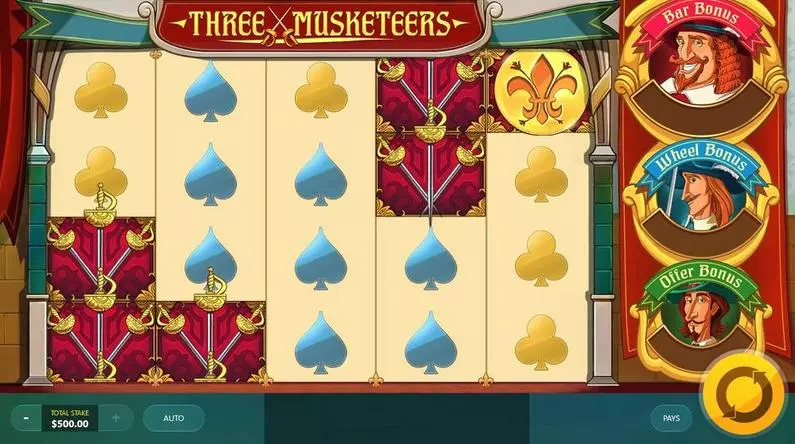 Main Screen Reels - Three Musketeers Red Tiger Gaming Fixed Lines 