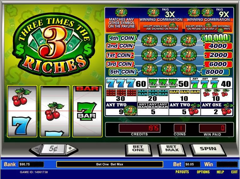 Main Screen Reels - Three Times the Riches Parlay  