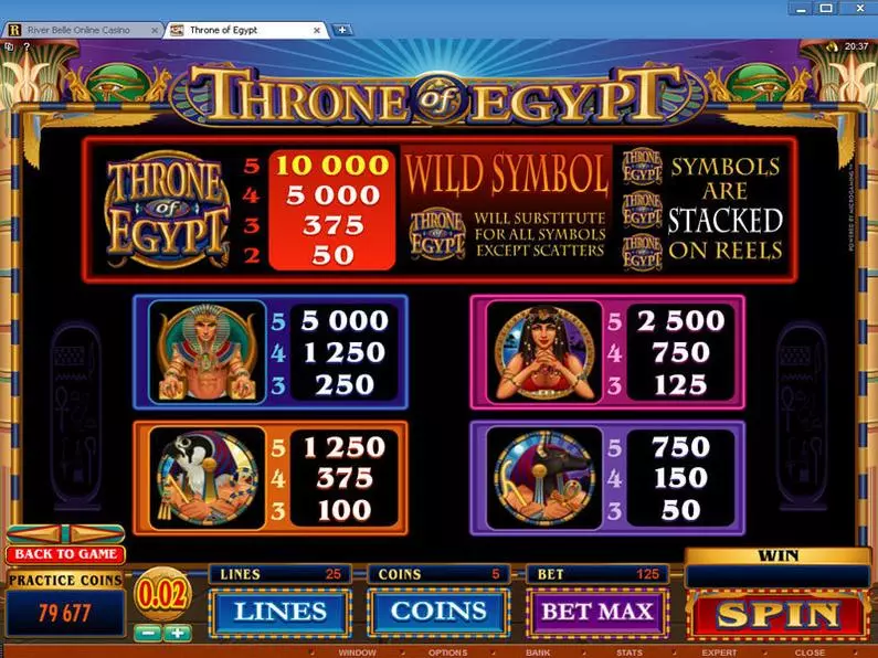 Info and Rules - Throne of Egypt Microgaming Coin Based 