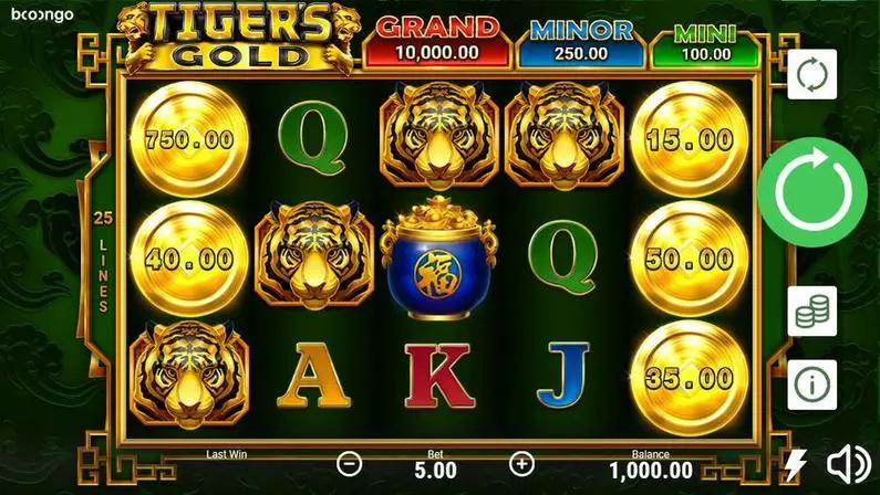 Main Screen Reels - Tiger's Gold: Hold and Win Booongo Bonus Round 