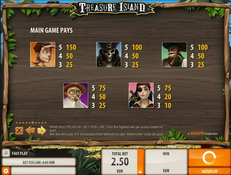 Info and Rules - Treasure Island Quickspin Bonus Round 