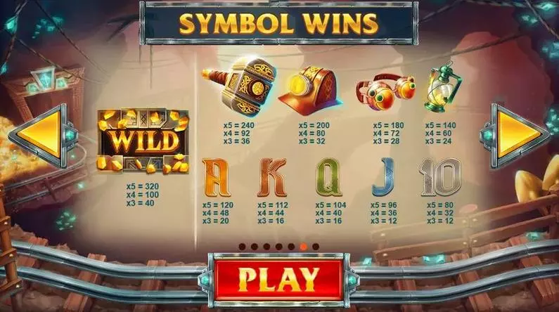 Paytable - Treasure Mine Red Tiger Gaming  