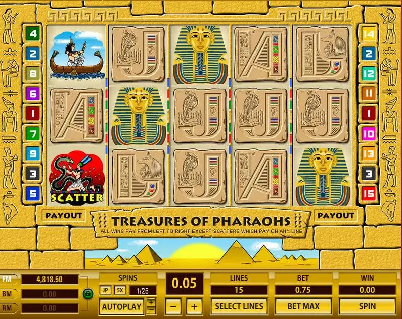 Main Screen Reels - Treasures of Pharaohs 15 Lines Topgame Video 