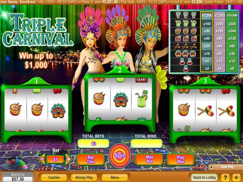 Main Screen Reels - Triple Carnival NeoGames Classic 