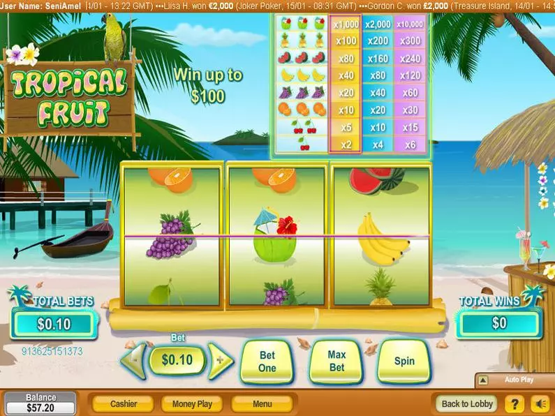 Main Screen Reels - Tropical Fruit NeoGames Classic 