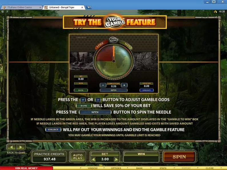 Gamble Screen - Untamed - Bengal Tiger Microgaming All Pays 