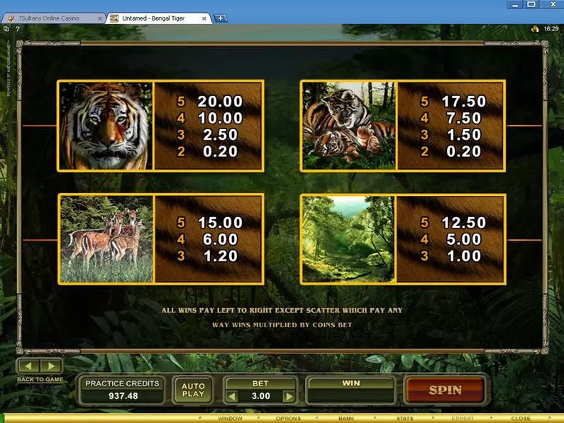Info and Rules - Untamed - Bengal Tiger Microgaming All Pays 