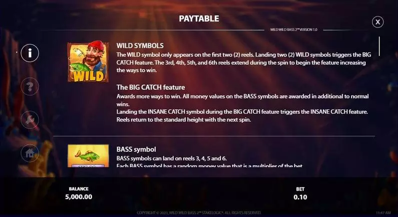 Paytable - Wild Wild Bass 2 StakeLogic Buy Bonus 