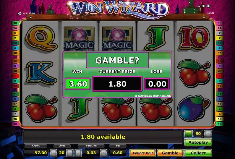Gamble Screen - Win Wizard Novomatic Bonus Round 